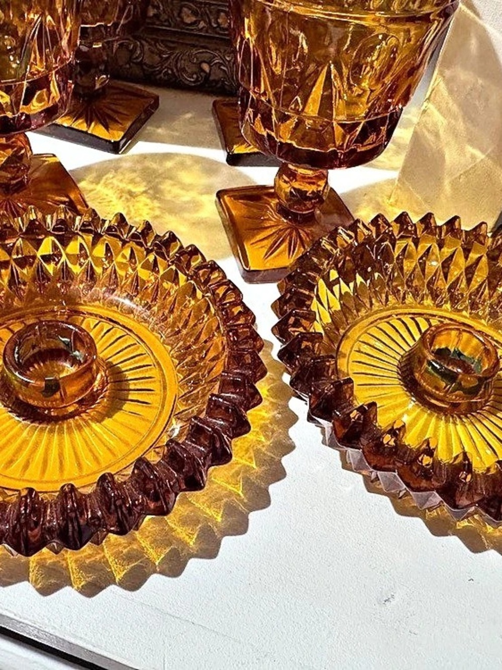 Indiana Glass Amber Candleholders set of 2